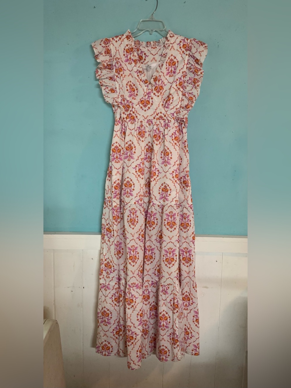 LaRoque maxi (tall) dress size S,floral with ruffle sleeves